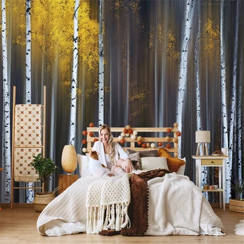 изготовленные на заказ обои с пейзажем березового леса в скандинавском стиле для гостиной, ТВ-фон, настенная роспись дивана, обои для стен спальни