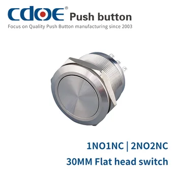 мгновенная кнопка 30 мм 1no1nc DPDT с защелкивающейся плоской головкой металлический водонепроницаемый переключатель включения выключения ip67 2-контактный