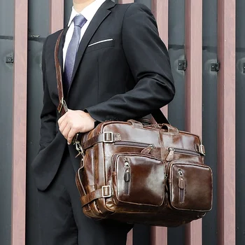 мужская кожаная сумка масляно-восковой кожаный портфель сумка для компьютера сумка-мессенджер