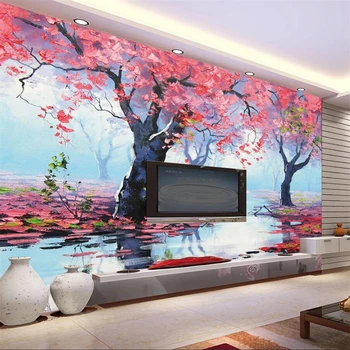 обои на заказ из папье-маше 3d фреска пейзаж лес красивая картина маслом ТВ фон стена гостиная спальня обои