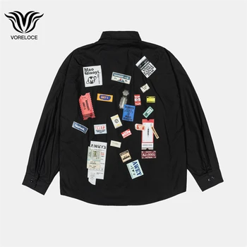 осенний бренд 2022 Harajuku high street clothing с креативным принтом, мужская и женская одежда в стиле хип-хоп, свободная черная рубашка с длинными рукавами