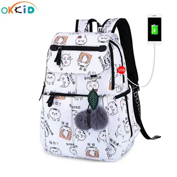 школьные сумки для девочек, женский рюкзак для ноутбука, USB-рюкзак, детские рюкзаки, школьный рюкзак с милым котом для девочек, сумка-пакет